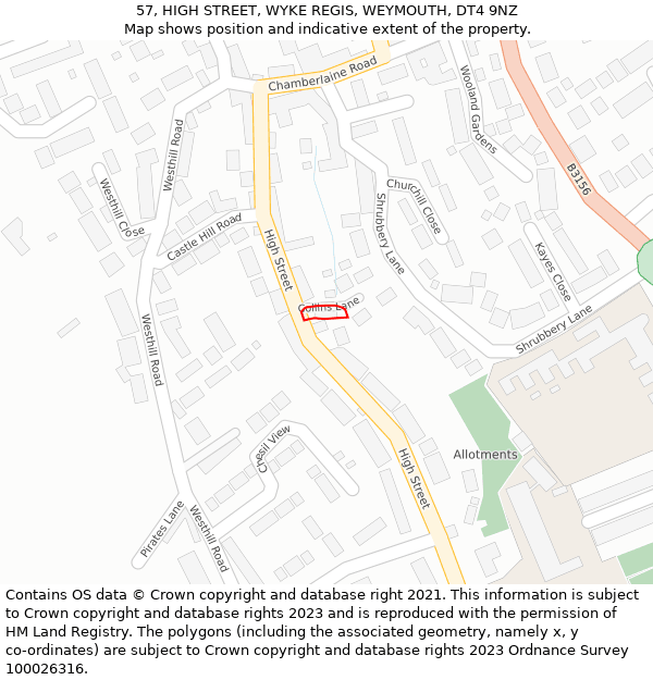 57, HIGH STREET, WYKE REGIS, WEYMOUTH, DT4 9NZ: Location map and indicative extent of plot