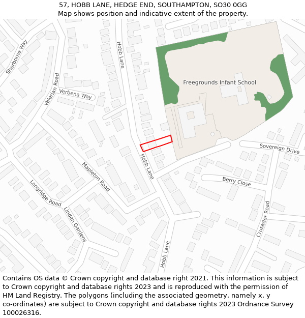 57, HOBB LANE, HEDGE END, SOUTHAMPTON, SO30 0GG: Location map and indicative extent of plot