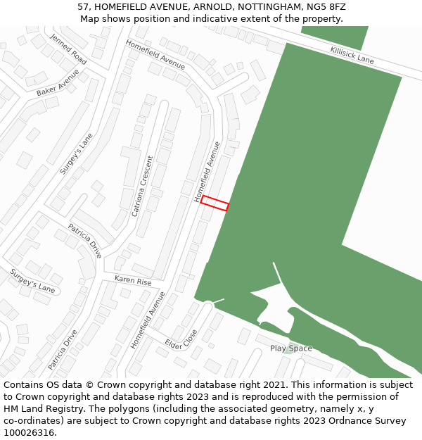 57, HOMEFIELD AVENUE, ARNOLD, NOTTINGHAM, NG5 8FZ: Location map and indicative extent of plot