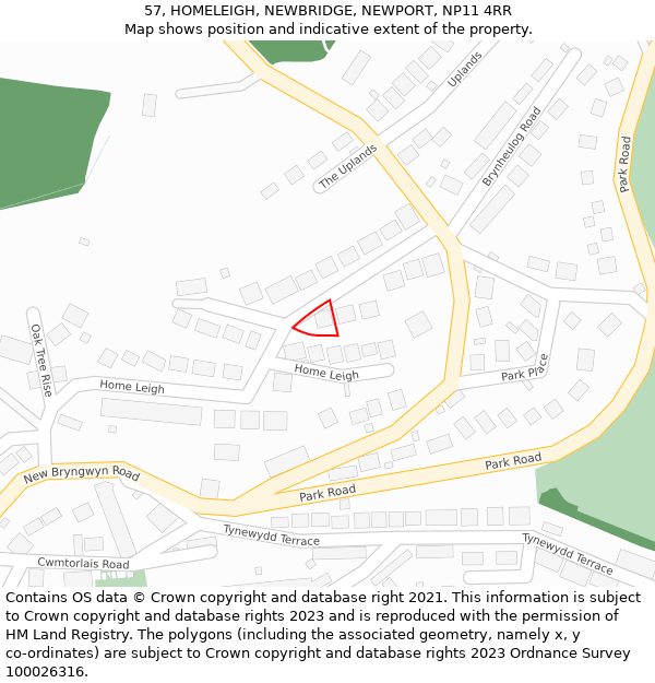 57, HOMELEIGH, NEWBRIDGE, NEWPORT, NP11 4RR: Location map and indicative extent of plot