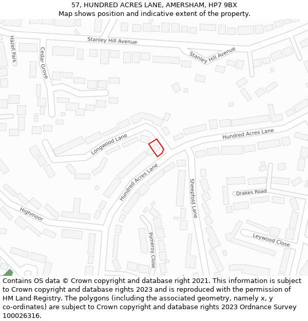 57, HUNDRED ACRES LANE, AMERSHAM, HP7 9BX: Location map and indicative extent of plot