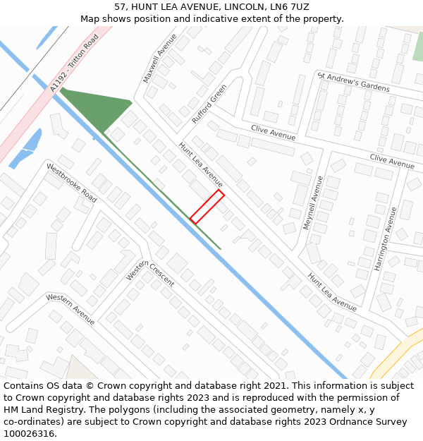 57, HUNT LEA AVENUE, LINCOLN, LN6 7UZ: Location map and indicative extent of plot