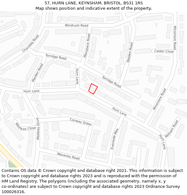 57, HURN LANE, KEYNSHAM, BRISTOL, BS31 1RS: Location map and indicative extent of plot