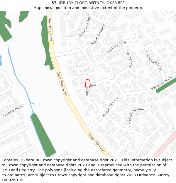 57, IDBURY CLOSE, WITNEY, OX28 5FE: Location map and indicative extent of plot