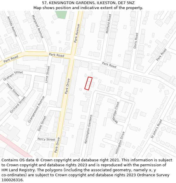 57, KENSINGTON GARDENS, ILKESTON, DE7 5NZ: Location map and indicative extent of plot