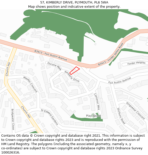 57, KIMBERLY DRIVE, PLYMOUTH, PL6 5WA: Location map and indicative extent of plot