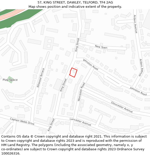 57, KING STREET, DAWLEY, TELFORD, TF4 2AG: Location map and indicative extent of plot