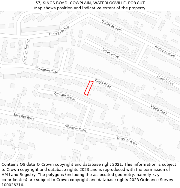 57, KINGS ROAD, COWPLAIN, WATERLOOVILLE, PO8 8UT: Location map and indicative extent of plot