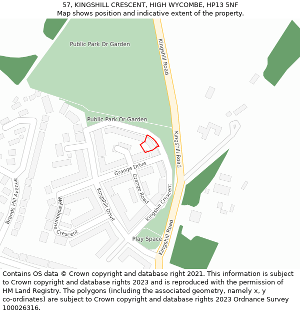 57, KINGSHILL CRESCENT, HIGH WYCOMBE, HP13 5NF: Location map and indicative extent of plot