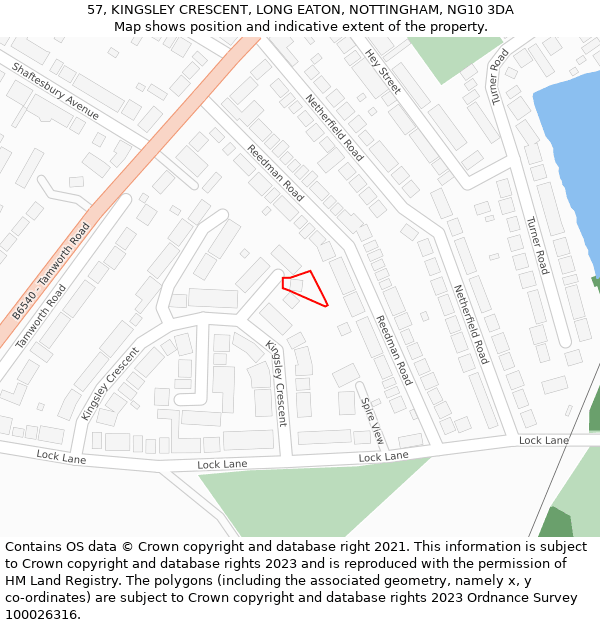 57, KINGSLEY CRESCENT, LONG EATON, NOTTINGHAM, NG10 3DA: Location map and indicative extent of plot