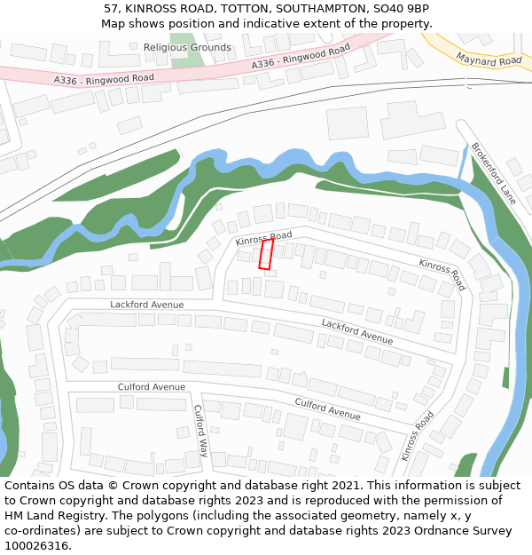 57, KINROSS ROAD, TOTTON, SOUTHAMPTON, SO40 9BP: Location map and indicative extent of plot