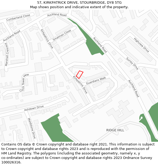 57, KIRKPATRICK DRIVE, STOURBRIDGE, DY8 5TG: Location map and indicative extent of plot