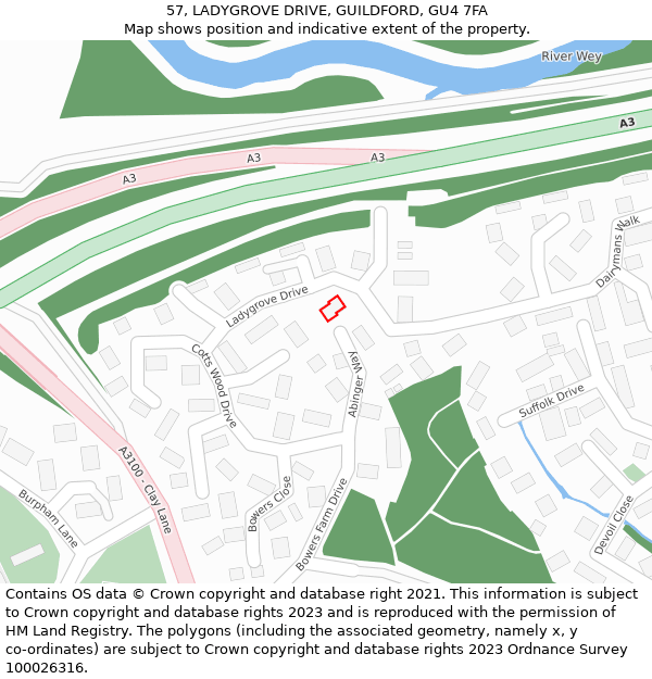 57, LADYGROVE DRIVE, GUILDFORD, GU4 7FA: Location map and indicative extent of plot