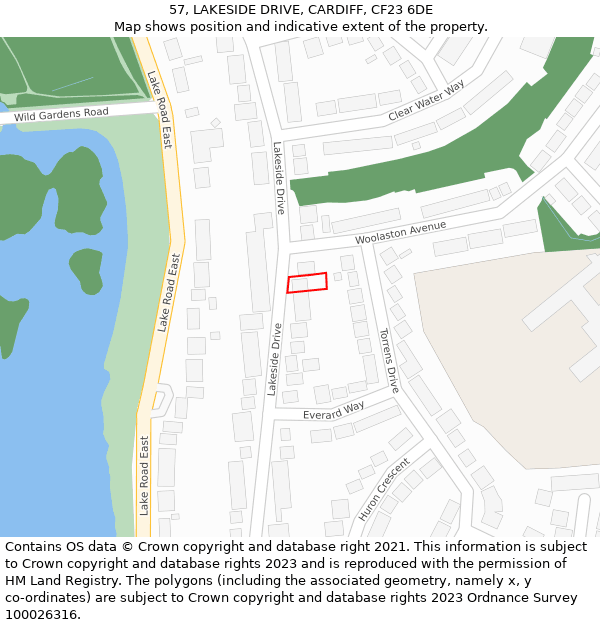 57, LAKESIDE DRIVE, CARDIFF, CF23 6DE: Location map and indicative extent of plot