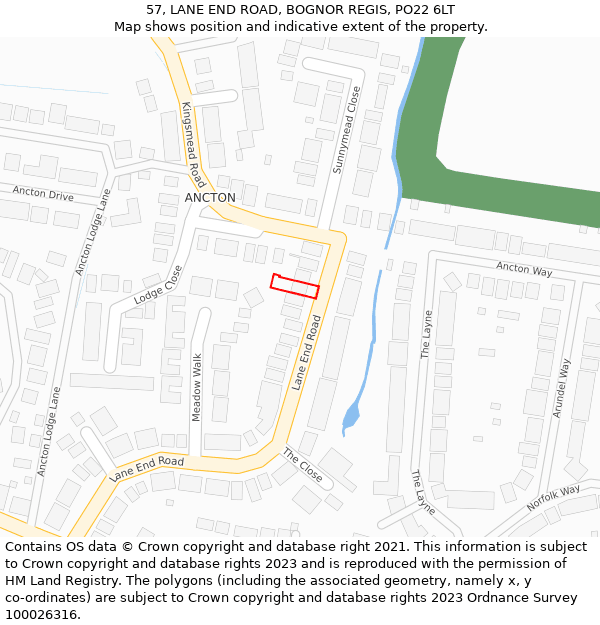 57, LANE END ROAD, BOGNOR REGIS, PO22 6LT: Location map and indicative extent of plot