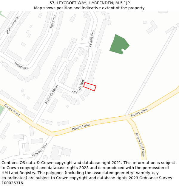 57, LEYCROFT WAY, HARPENDEN, AL5 1JP: Location map and indicative extent of plot