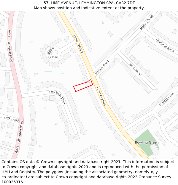 57, LIME AVENUE, LEAMINGTON SPA, CV32 7DE: Location map and indicative extent of plot