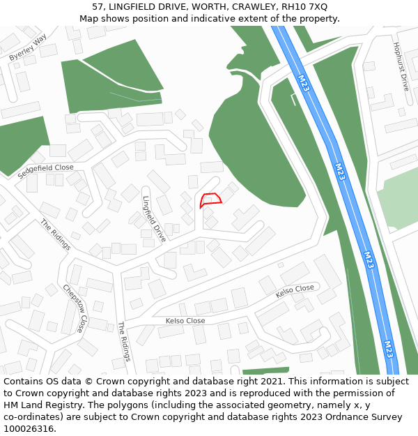 57, LINGFIELD DRIVE, WORTH, CRAWLEY, RH10 7XQ: Location map and indicative extent of plot