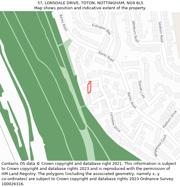 57, LONSDALE DRIVE, TOTON, NOTTINGHAM, NG9 6LS: Location map and indicative extent of plot