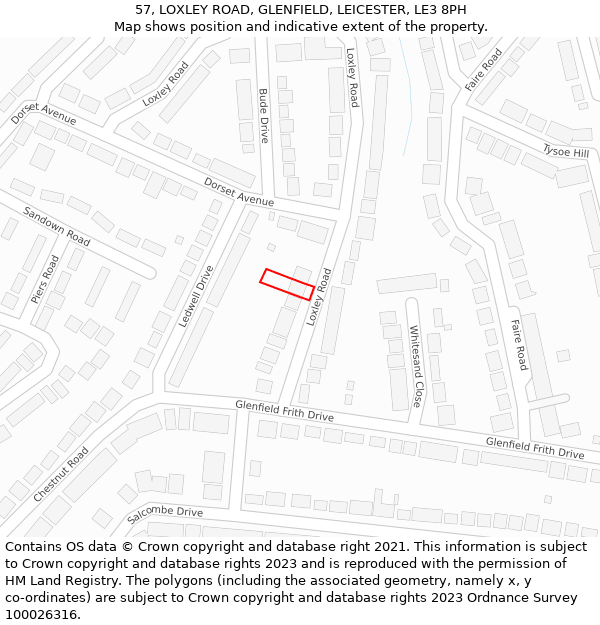 57, LOXLEY ROAD, GLENFIELD, LEICESTER, LE3 8PH: Location map and indicative extent of plot