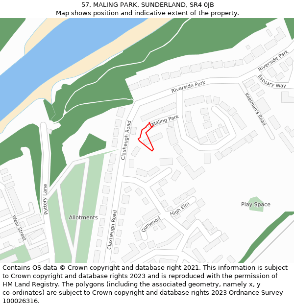 57, MALING PARK, SUNDERLAND, SR4 0JB: Location map and indicative extent of plot