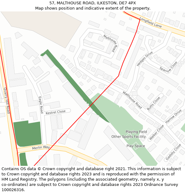 57, MALTHOUSE ROAD, ILKESTON, DE7 4PX: Location map and indicative extent of plot