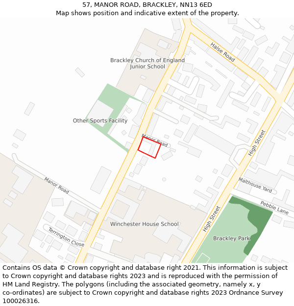 57, MANOR ROAD, BRACKLEY, NN13 6ED: Location map and indicative extent of plot