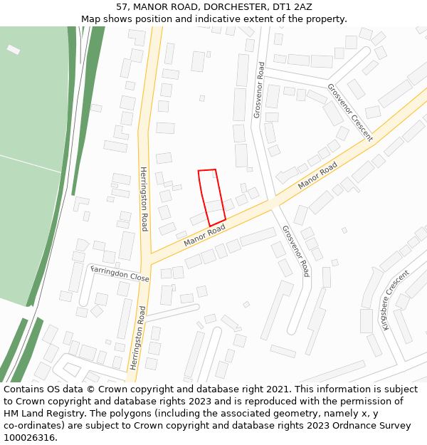 57, MANOR ROAD, DORCHESTER, DT1 2AZ: Location map and indicative extent of plot