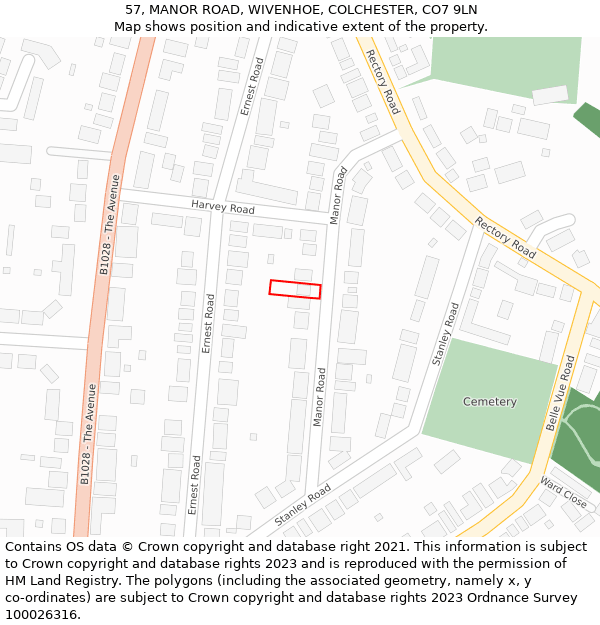 57, MANOR ROAD, WIVENHOE, COLCHESTER, CO7 9LN: Location map and indicative extent of plot