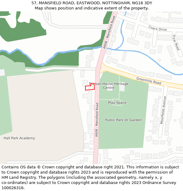 57, MANSFIELD ROAD, EASTWOOD, NOTTINGHAM, NG16 3DY: Location map and indicative extent of plot