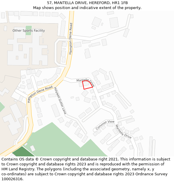 57, MANTELLA DRIVE, HEREFORD, HR1 1FB: Location map and indicative extent of plot