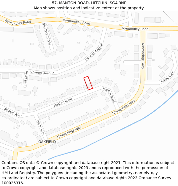 57, MANTON ROAD, HITCHIN, SG4 9NP: Location map and indicative extent of plot