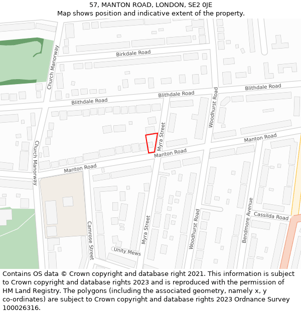 57, MANTON ROAD, LONDON, SE2 0JE: Location map and indicative extent of plot