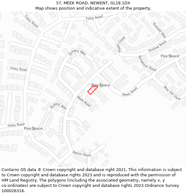 57, MEEK ROAD, NEWENT, GL18 1DX: Location map and indicative extent of plot