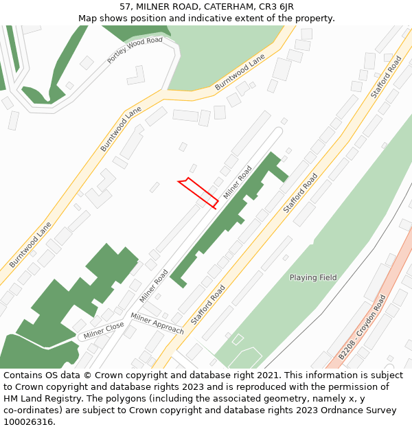 57, MILNER ROAD, CATERHAM, CR3 6JR: Location map and indicative extent of plot