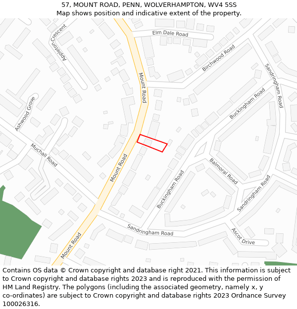 57, MOUNT ROAD, PENN, WOLVERHAMPTON, WV4 5SS: Location map and indicative extent of plot
