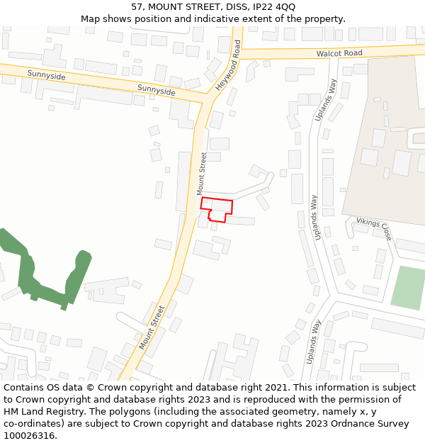 57, MOUNT STREET, DISS, IP22 4QQ: Location map and indicative extent of plot