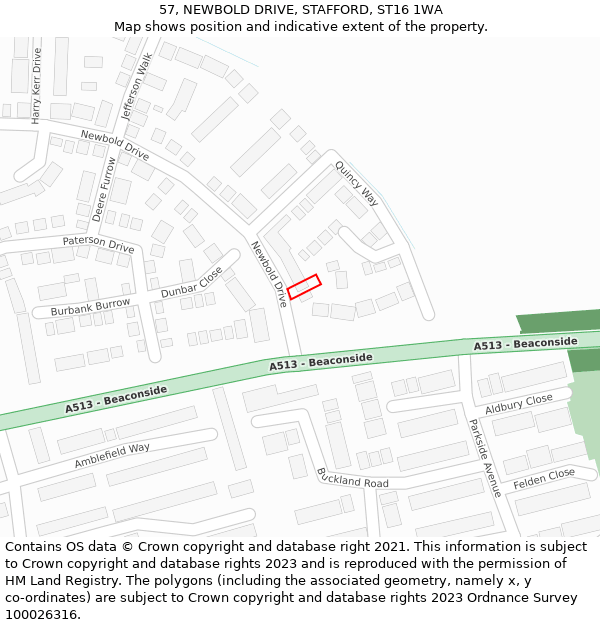 57, NEWBOLD DRIVE, STAFFORD, ST16 1WA: Location map and indicative extent of plot