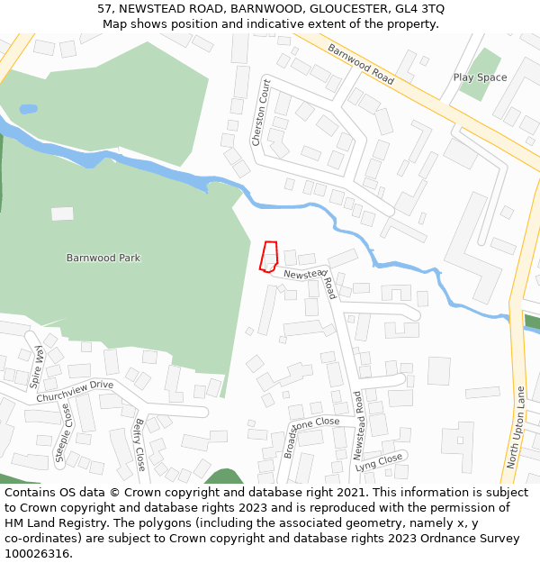 57, NEWSTEAD ROAD, BARNWOOD, GLOUCESTER, GL4 3TQ: Location map and indicative extent of plot