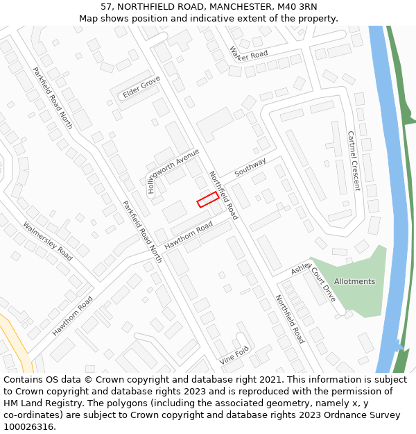 57, NORTHFIELD ROAD, MANCHESTER, M40 3RN: Location map and indicative extent of plot