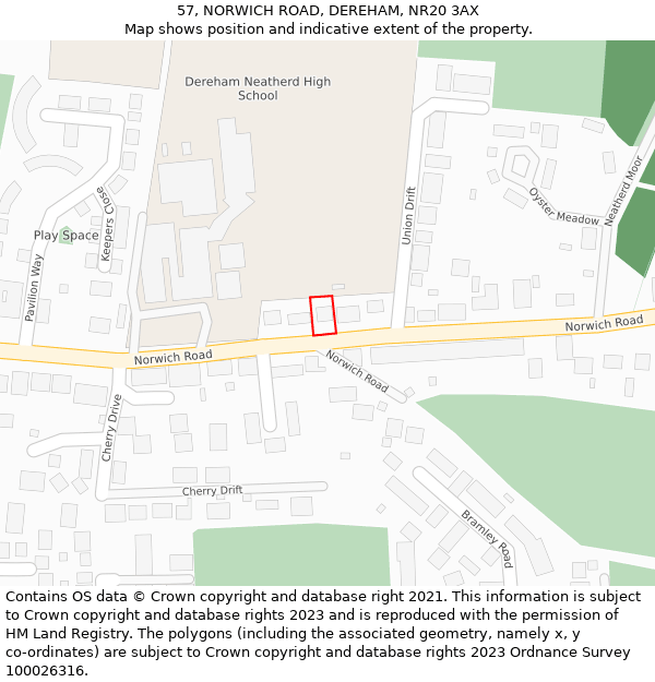 57, NORWICH ROAD, DEREHAM, NR20 3AX: Location map and indicative extent of plot