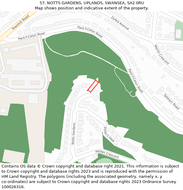 57, NOTTS GARDENS, UPLANDS, SWANSEA, SA2 0RU: Location map and indicative extent of plot