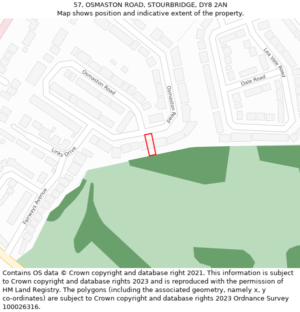 57, OSMASTON ROAD, STOURBRIDGE, DY8 2AN: Location map and indicative extent of plot