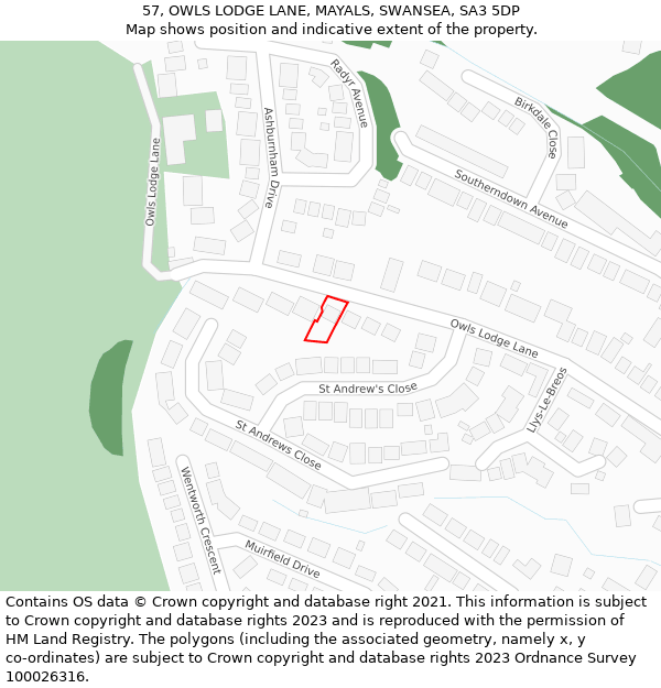 57, OWLS LODGE LANE, MAYALS, SWANSEA, SA3 5DP: Location map and indicative extent of plot