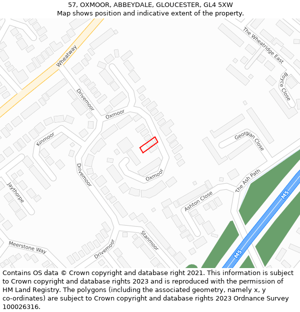 57, OXMOOR, ABBEYDALE, GLOUCESTER, GL4 5XW: Location map and indicative extent of plot