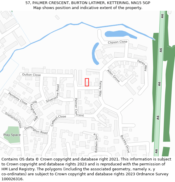 57, PALMER CRESCENT, BURTON LATIMER, KETTERING, NN15 5GP: Location map and indicative extent of plot