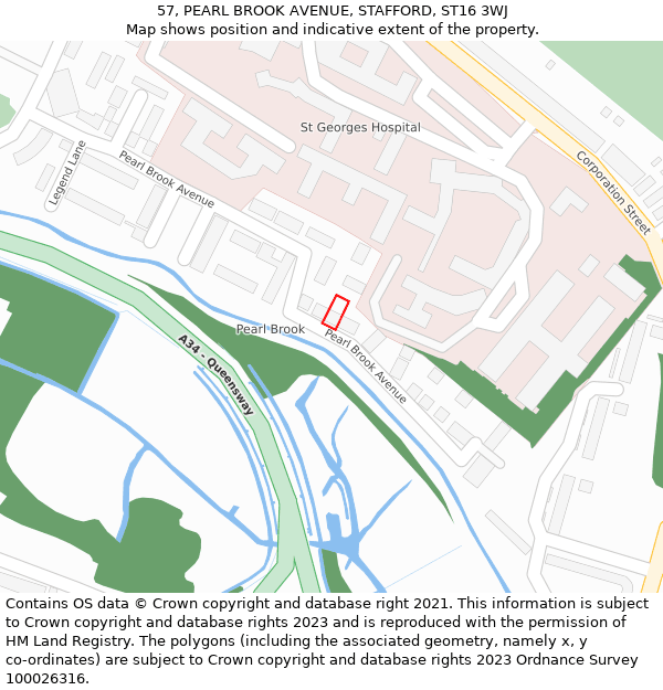 57, PEARL BROOK AVENUE, STAFFORD, ST16 3WJ: Location map and indicative extent of plot