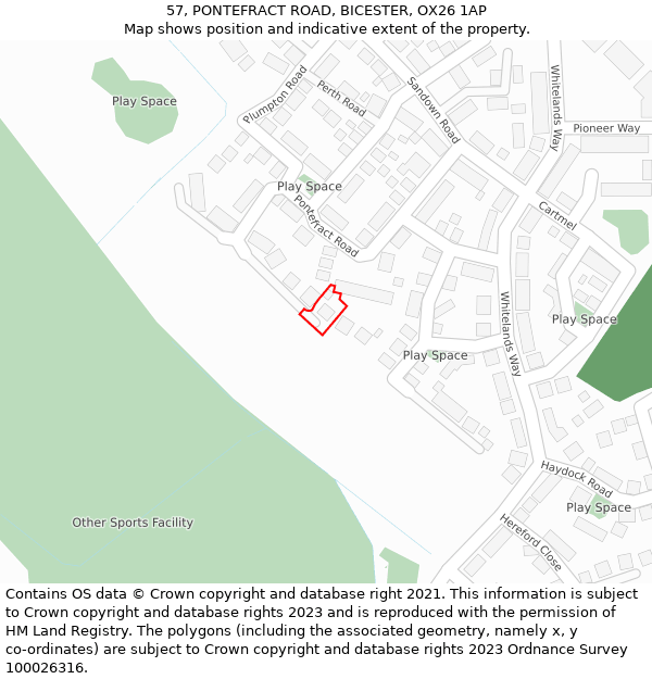 57, PONTEFRACT ROAD, BICESTER, OX26 1AP: Location map and indicative extent of plot