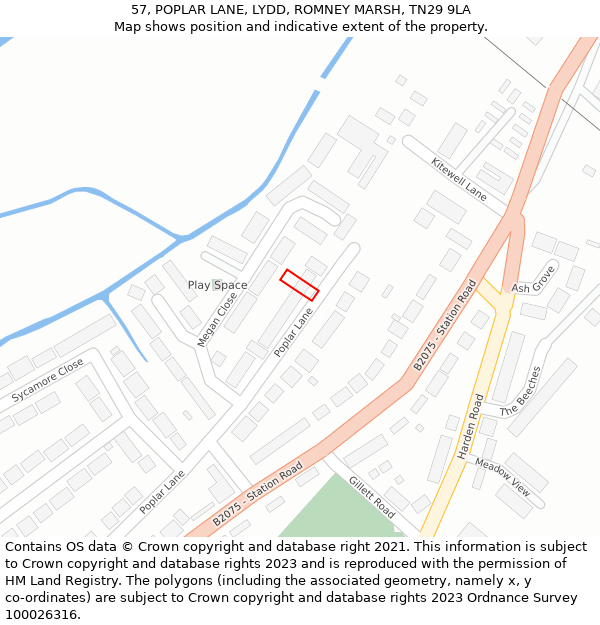 57, POPLAR LANE, LYDD, ROMNEY MARSH, TN29 9LA: Location map and indicative extent of plot