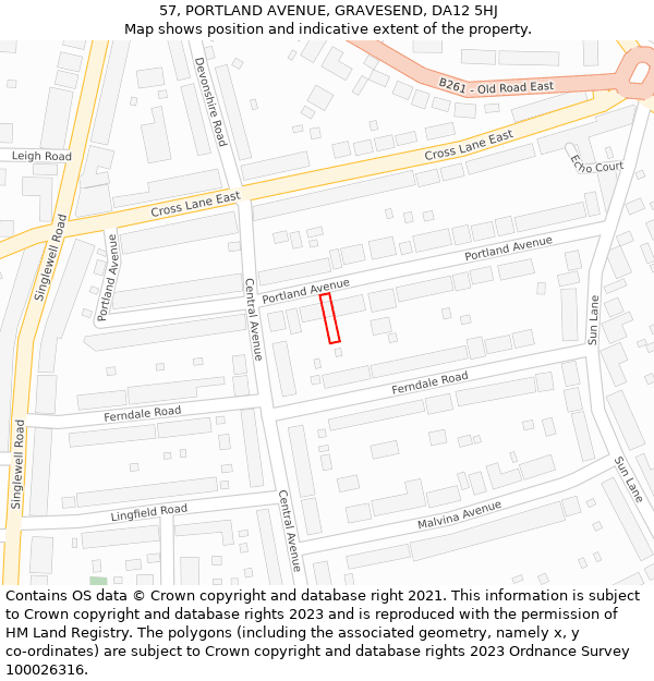 57, PORTLAND AVENUE, GRAVESEND, DA12 5HJ: Location map and indicative extent of plot